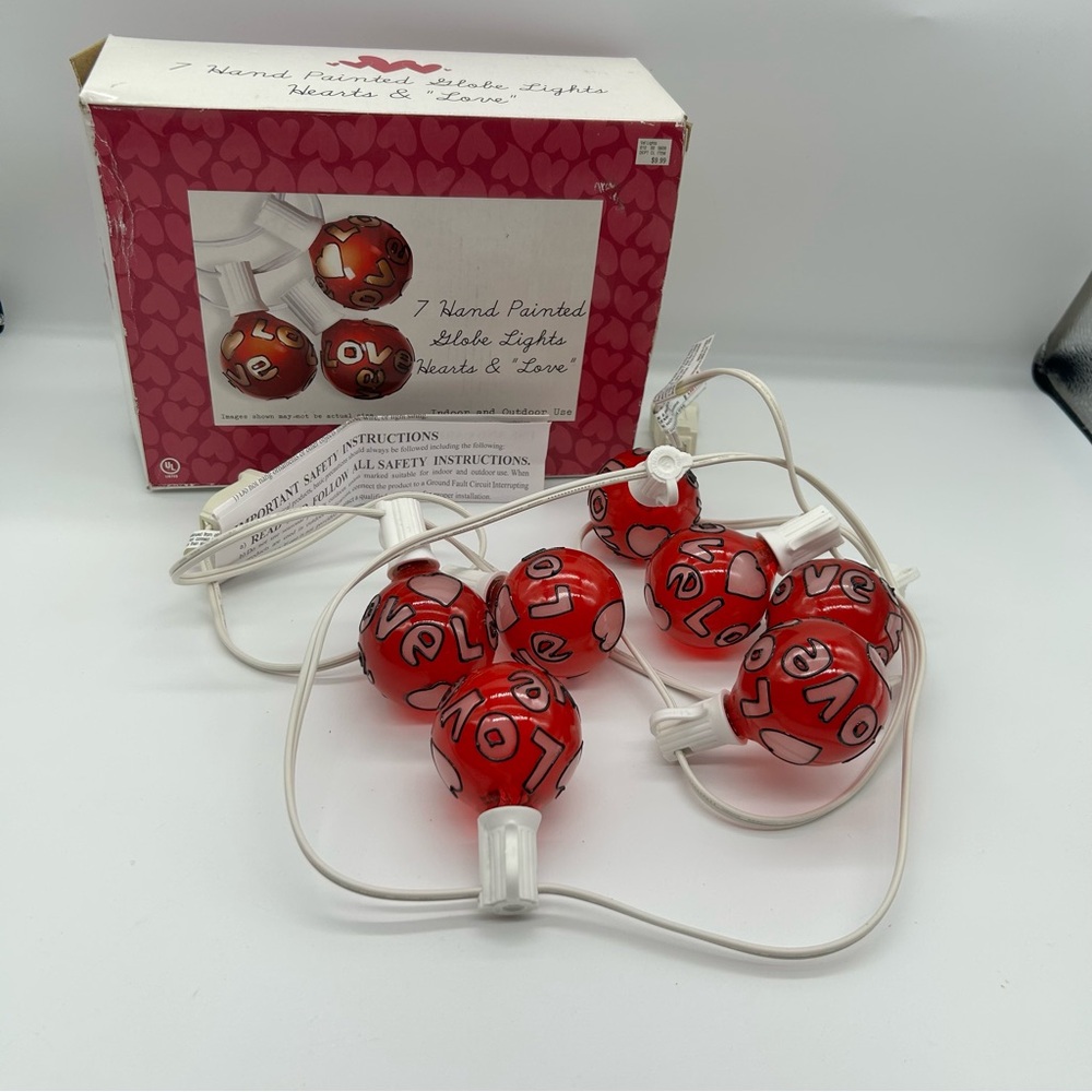 Vtg Target 2002 LOVE HEARTS string lights plug in/outdoor 7' long anytime decor